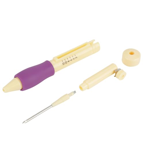 Embroidery Punch, Adjustable Needle Length Embroidery Needle Punch with 3 Sizes Needle Pen Kit Tool for DIY Craft(Yellow + ) - size: yellow + purple