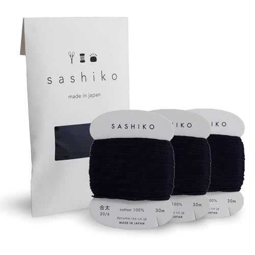 DARUMA Sashiko Thread Card Rolls Set of 3 (32.8 Yards x3) - Sewing & Embroidery, Includes Instruction Manual and Gift Packaging (Thick, Deep Indigo) - color: Deep indigo, style: Thick