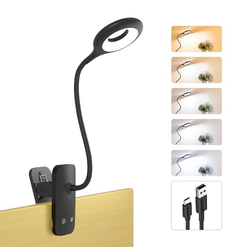 Rechargeable Clip Light, LED Bed Reading Lamp for Headboard & Desk - color: Black