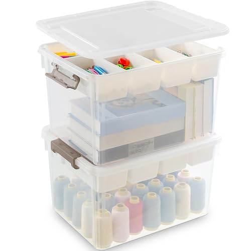 Citylife 32QT 2Packs Clear Craft Organizers and Storage Box with Tray - size: 32 Qt- 2 Pack