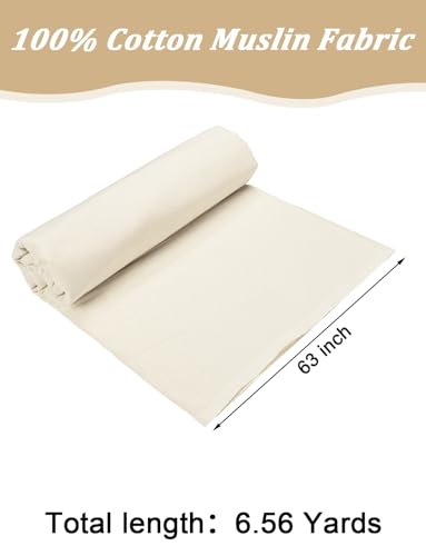 HFKPJRT 100% Cotton Fabric by The Yard, 63 Inch x 6.56 Yards Unbleached Natural Muslin Fabric, Linen Muslim Fabric Draping Cloth for Sewing, Quilting, Embroidery, Garments, Apparel & Craft Projects