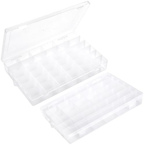 2 Pack Clear Plastic Organizer Box with 36 Grids and Adjustable Dividers for Beads, Crafts, Art DIY, Jewelry, Screws, Pins, Thread, Fishing Gear, Small Items