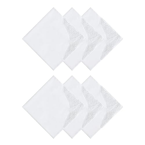 HOULIFE Lace Handkerchiefs for Women Pack, Ladies White Cotton Hankies with Flower Embroidery Lace Edge for Wedding Party