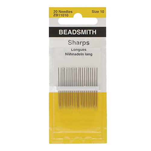 The Beadsmith Sharps Beading Needles - Size 10, Short for Smaller Areas, 20 Needles Per Card, European Quality, All Purpose Sewing Needle, Use for Mending and General Hand Sewing - size: #10 - 20 Needles