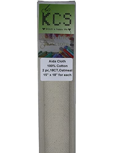 KCS 2 pc of 15" x 18" Counted Cross Stitch Cotton Aida Cloth Needlework Fabric (Oatmeal, 18CT) - color: Oatmeal, size: 18CT
