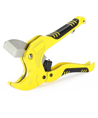 Bates- PVC Pipe Cutter, Cuts up to 1-5/8", Ratchet Pipe Cutter, PEX Cutting Tool for Cutting PEX, PVC, PPR Plastic Hoses and Plumbing Pipes, Black & Yellow - color: Black & Yellow