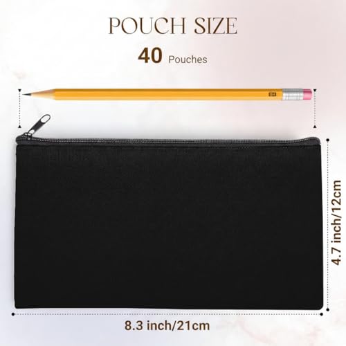 40pcs Black canvas Zipper Pouch Makeup Bags Bulk Pencil Case, Smooth Zipper - color: Black, size: 8.3x4.7