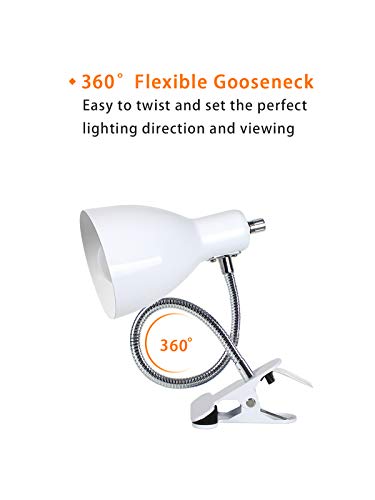 LALISU Desk lamp Eye-Caring Table Lamps, 360°Rotation Gooseneck Clip Lamp - color: White
