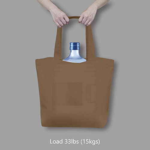 TOPDesign 1-Pack Super Strong Large 12oz Cotton Canvas Tote Bag, Reusable Grocery Shopping Cloth Bag, Fashionable Two-Tone Tote for Crafts, DIY Your Creative Designs - color: Brown