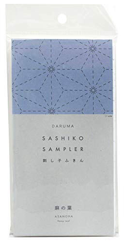 Yokota Daruma Sashiko Cloth Sashiko Fabric - Pre-Printed Sashiko Sampler - White with English Instruction Inside (White ASANOHA) - color: White Asanoha