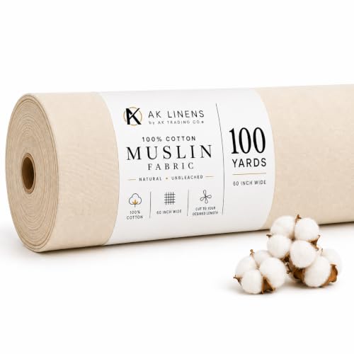 AK Trading CO. 60" Wide Natural Muslin, 100% Cotton Fabric, Unbleached 100 Yards (AK-MUSYDS) - size: 100 YARDS