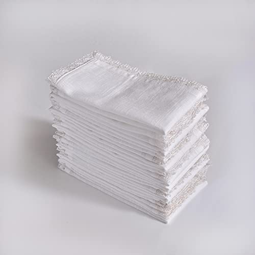 FINGERCRAFT Lace Cloth Napkins, Cotton Linen, 12 Pack, 20x20 Inch, White - color: White, size: 12" x 12" (Set of 12)