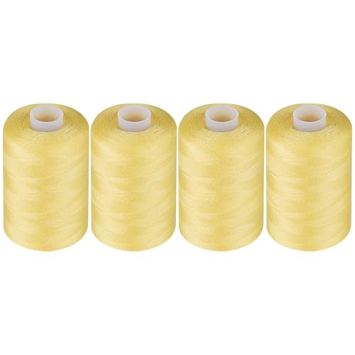 Simthread All Purpose Sewing Thread, 4 Spools Each 1000 Yards of Polyester Threads for Sewing Machine, Sewing Machine Supplies for Beginners, Hand Stitching, Quilting, Serger (Yellow) - color: Yellow