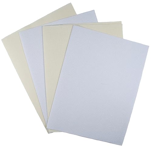 KCS 4 pc of 12" x 18"(30cmx45cm) 14CT Counted Cotton Aida Cloth Cross Stitch Fabric (Cream+White Opal) - color: Cream+white Opal