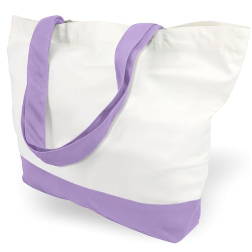 TOPDesign 1-Pack Super Strong Large 12oz Cotton Canvas Tote Bag, Reusable Grocery Shopping Cloth Bag, Fashionable Two-Tone Tote for Crafts, DIY Your Creative Designs - color: Lavender/White