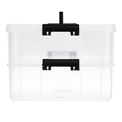 BTSKY 2 Layer Stack & Carry Box, Plastic Storage Container Box with Lid - color: Black