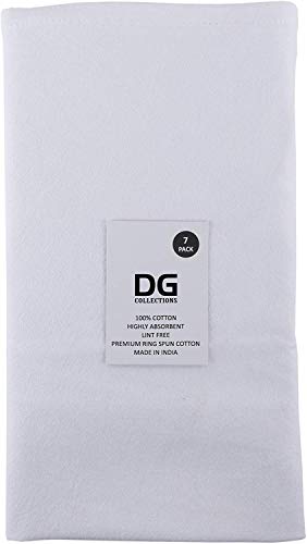 DG Collections 100% Cotton Flour Sack Towels – 7 Pack, 33x38 Inches, White, Lint-Free, Pre-Washed, Hemmed Edges – Reusable Kitchen Towels for Cleaning, Embroidery, Printing & Crafts - White - color: White, size: Set of 7 (33x38 inches)
