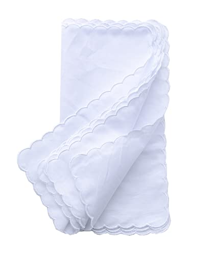 MileyMarla Ladies Embroidery Cotton White Handkerchiefs Lace Wedding Hankies - color: G-scalloped 6pcs