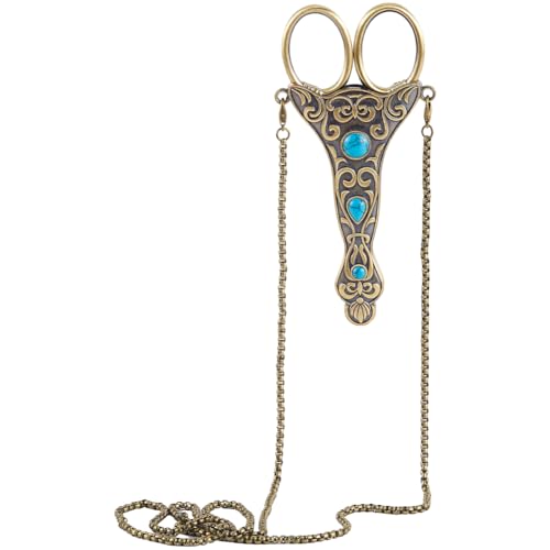 SUNNYCLUE 4 Inch 1pc European Scissors Small Sewing Scissor Chains Turquoise Embroidery Style Stainless Steel Necklace Blade Shears for Cutting Fabric Needlework Tools Craft Supplies Women Adult - style: 0
