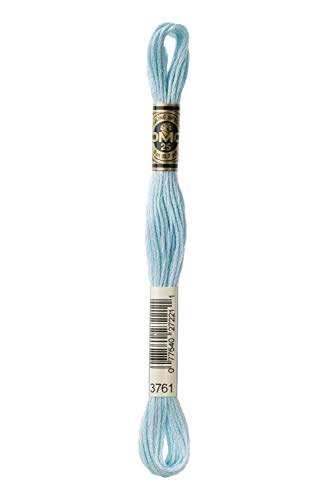 DMC 117-3761 Mouline Stranded Cotton Six Strand Embroidery Floss Thread, Light Sky Blue, 8.7-Yard