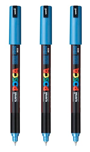 posca PC-1MR Water-Based Paint Markers, Extra Fine Tip (0.7mm), Metallic Blue, 3 Count - color: METALLIC BLUE