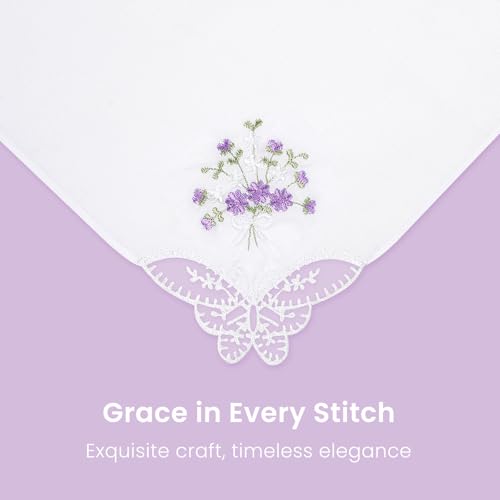 Selected Hanky Women's Cotton Handkerchiefs, Ladies Hankies, Purple Floral - color: Purple Floral