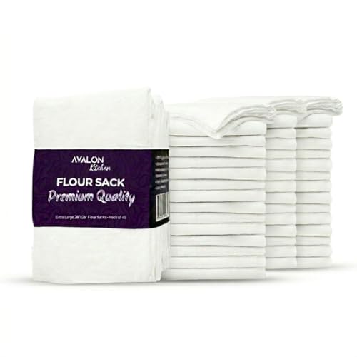 Avalon Kitchen Flour Sack Towels – 45 Pack, 28x28 Inch, 100% Cotton – Flour Sack Dish Towels for Drying Dishes, Baking, Bread Proofing, Crafting & Embroidery – Reusable White Kitchen Towel - color: White, size: 45 Pack - 28x28 inches