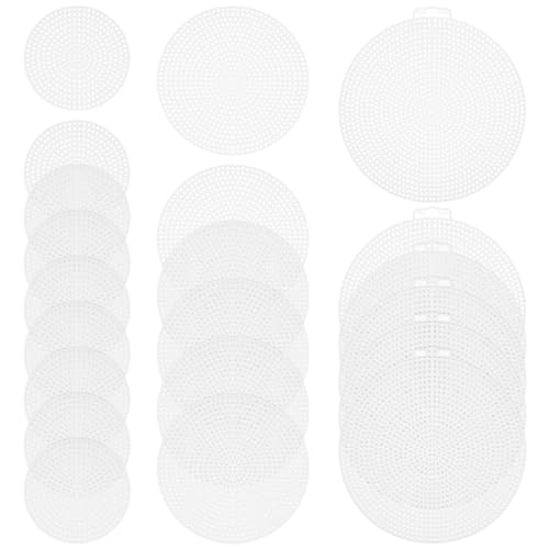GLEAVI 30Pcs Round Plastic Canvas Sheets: Clear Mesh Canvas Kit for Crochet Bag Bottom, Cross Stitch & Embroidery - 3 Sizes (5.75", 4.5", 3")