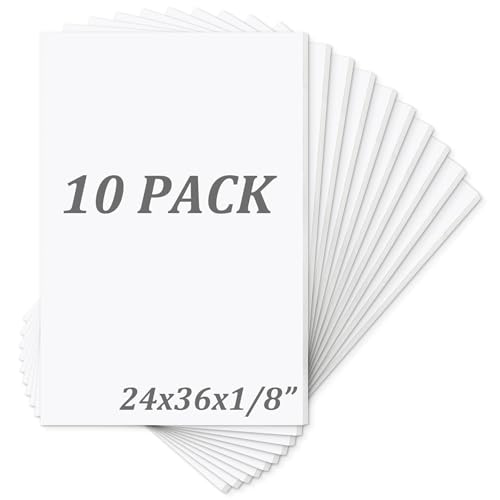 Mat Board Center Pack of 10 Acid-Free Foam Board White 24x36 in 1/8" Thick - color: White, size: 24x36