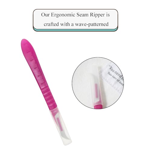 HAHIYO Pink Seam Ripper Ergonomic Grip Thread Stitch Remover Sewing Stitch Cutter Thread Ripper Unpicker Sewing Accessory Supply for Crafting Notions Quilting Hem with Built-in Ruler, 5.3-Inch 2PCs