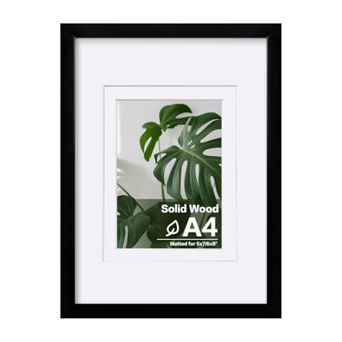 Egofine A4 Picture Frame Black Covered by Plexiglass Made of Solid Wood, Display Pictures 4x6/6x8 with Mat or A4 Without Mat for Table Top and Wall Mounting - color: Black, size: A4