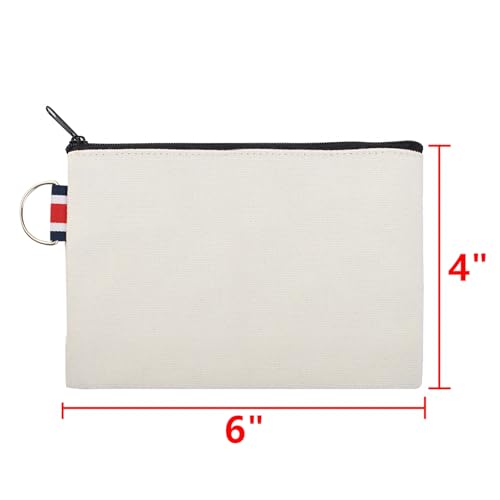 Muka 6 Pack Natural Cotton Canvas Pouches with Black Zipper for DIY Craft Project 6 x 4 Inches - color: Natural / Black