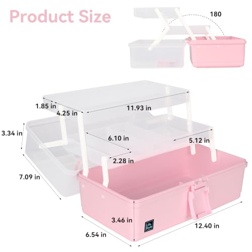 WEWLINE Hair Accessories Organizer 13-Inch Art Supply Bin Sewing Box 3-Layers Craft Storage Organizer with Handle Pink Tool Tackle Box Storage Great Gift for Kids - color: PINK