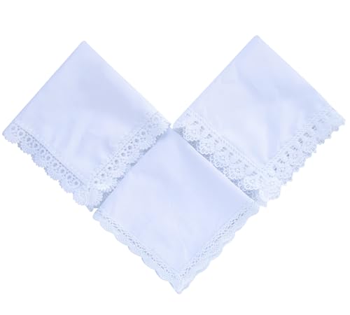 MileyMarla Ladies Embroidery Cotton White Handkerchiefs Lace Wedding Hankies - color: J06-3pcs C