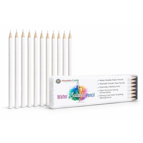 Mandala Crafts White Water Soluble Fabric Pencils for Sewing Quilting - color: White