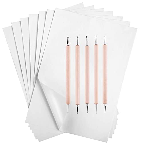 50 Sheets Carbon Paper Graphite Paper White Carbon Transfer (8.5 x 11.5 inch) Tracing Papers with 5 PCS Embossing Styluses Dotting Tools for Wood Paper Canvas Craft - color: White-50