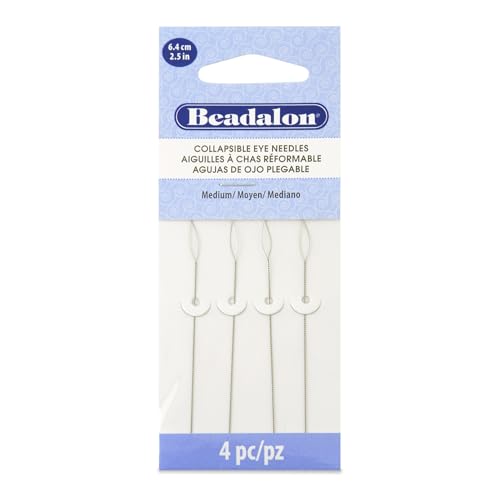 Beadalon Collapsible Eye Beading Needles, Medium 0.36 mm / .014 inches Diameter, 2.5 inches Length, 4 pc