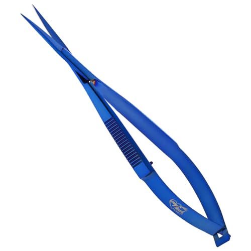 Cross Edge Spring Scissors 5 Inch straight Stainless Steel Precision Eyebrow & Eyelash Shaping & Trimming Scissor, Snips Squeeze, Embroidery & Knitting Micro Tip Craft (Blue) - color: Cec-ss-04