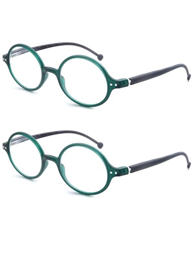 Round Reading Glasses for Women Men Blue Light Blocking Circular Readers Unisex Ultra Lightweight Circle Eyeglasses - color: 2 Pairs of Green Reading Glasses