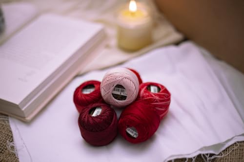 6 Balls Premium Pearl Cotton Embroidery Thread Size 8 | 100% Egyptian Cotton Crochet Yarn | Cross Stitch Embroidery Yarn | Oeko TEX Certified | 10 Grams per Ball (Red Tones) - color: Red Tones
