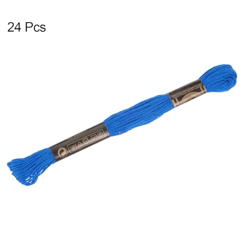 HARFINGTON 24 Skeins Embroidery Floss 8m Each Egyptian Long Fiber Cotton Cross Stitch Thread 26S/2x6 for Embroidery Projects Bracelet, Blue - color: Blue