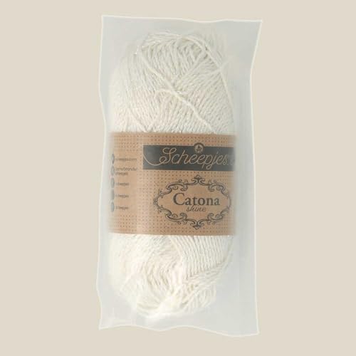 Scheepjes Catona Shine Cotton Blend Yarn, 50g Ball, 105-S Bridal White - color: 105-S Bridal White - Silver
