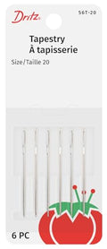Dritz 56T-20 Tapestry Hand Needles, Size 20 (6-Count), Nickel - size: Size 20