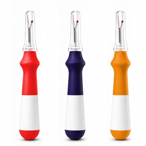 Lhedon Seam Ripper 3 PCS, Seam Rippers for Sewing, Ergonomic Grip, Colorful Large Thread Stitch Remover Tool Handy Stitch Rippers for Sewing Crafting Removing Hems and Seams - color: Orange/Rose Red/Navy Blue