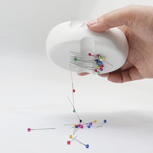 YEQIN Magnetic Sewing Pincushion with 15 Plastic Head Pins, Magnetic Pins Holder for Sewing Quilting, Pins, Paper Clips, Screws (White) - color: White