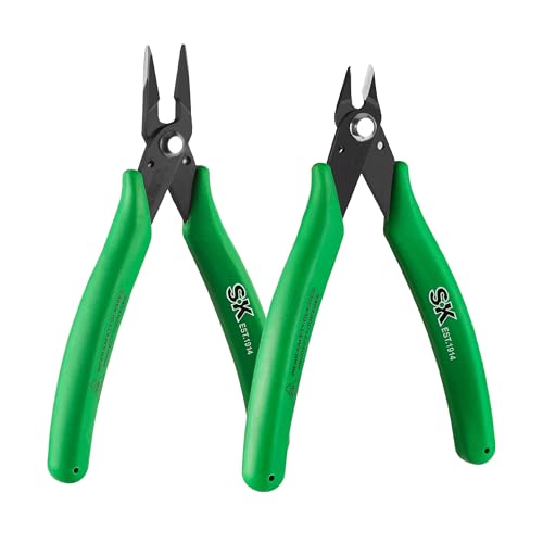 SK 2-Piece Precision Flush Cutters Pliers Set, Mini Wire Cutters