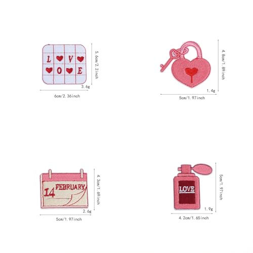 16 Pcs Pink Aesthetic Embroidery Patches with Self-Adhesive Backing, No-Sew Iron On Fabric Patches for Women's Clothing, Denim Jacket, Bag, Jeans Repair and Decoration