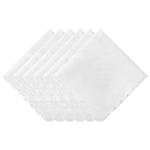 White Handkerchiefs for Women Soft Cotton Women’s Handkerchiefs - color: Scalloped Edge - 6pcs
