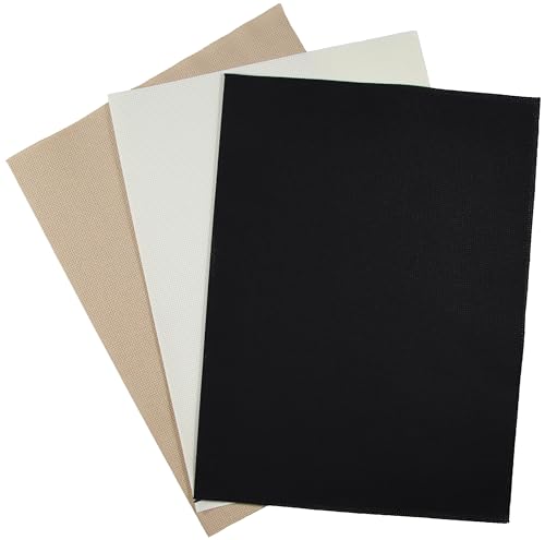 KCS 3 pc of 12" x 18"(30cmx45cm) 16CT Counted Cross Stitch Cotton Aida Cloth Fabric (Antique White+Khaki+Black) - color: Antique White+khaki+black