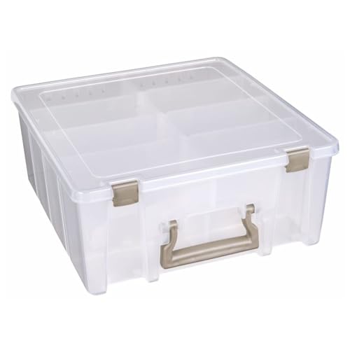 ArtBin 6990SO Super Satchel Double Deep with Removable Dividers, Large Portable Art & Craft Storage with Handle, Translucent/Gold